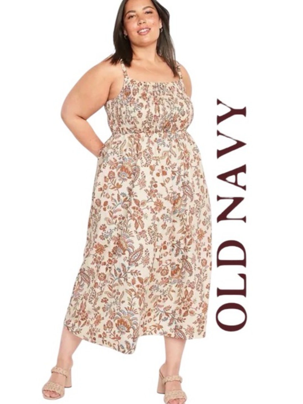 XXL OLD NAVY Cotton Poplin Print Dress with Smocking and Back Cut Out